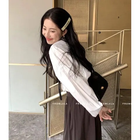 (Plum Skin + Pocket Style) JK Uniform Blouse Spring Summer Autumn Winter White Long-Sleeve Student Shirt Top