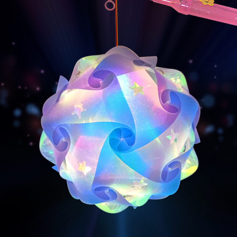 Laser fluorescent magnolia luminous round portable lanterns scenic night market stalls children's toys handmade lanterns wholesale