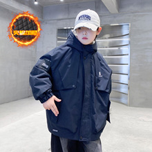 男童夹棉外套秋冬2025新款潮酷儿童冬装冲锋衣加厚中大童风衣痞帅