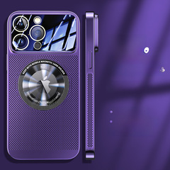 適用iPhone15Promax電鍍大視窗網殼蘋果14磁吸漏標手機殼透氣散熱