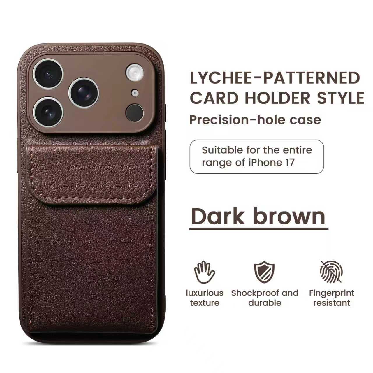 Aplicable para iPhone18PROMAX estuche de teléfono móvil simple litchi estampado tarjeta bolsa soporte manzana 17 anti-caída 16 transfronterizo