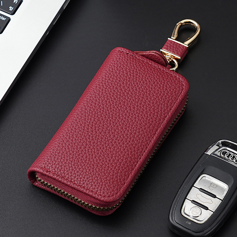 Nueva moda Litchi patrón multifuncional clave caso hombres y mujeres clave de almacenamiento de cuero caso de gran capacidad integrada clave bolsa
