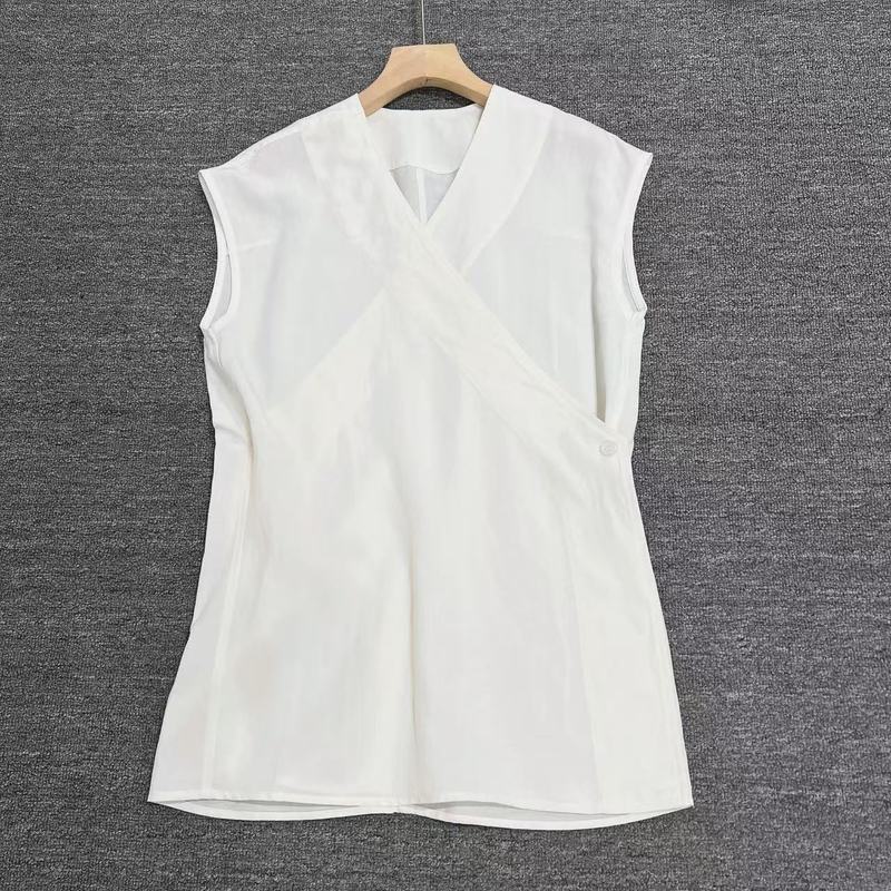 北欧 TT 立体クロスボタン V ネックノースリーブラップシャツ女性の夏のニッチシンプルな気質トップ|undefined