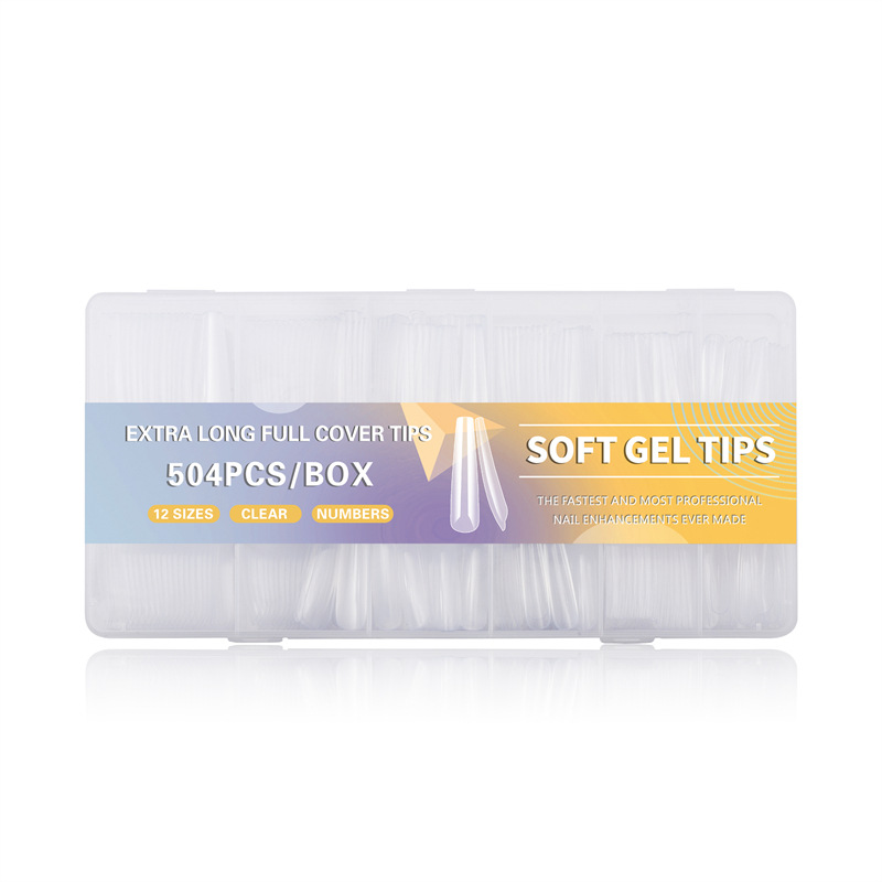 504 piezas de uñas en caja de uñas súper largas, pegatinas completas transparentes, ballet, manguera de mezclilla francesa, parche de uñas