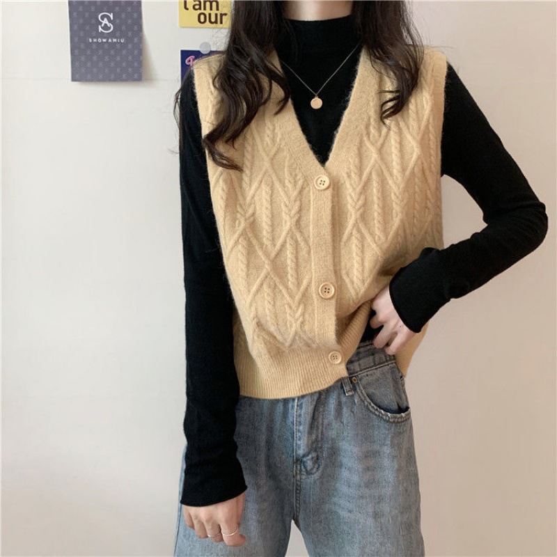 Cardigan de punto de cuello en V de botón único, chaleco de primavera y otoño, nuevo suéter de color sólido coreano, chaleco de caballo, clip de caballo image 3
