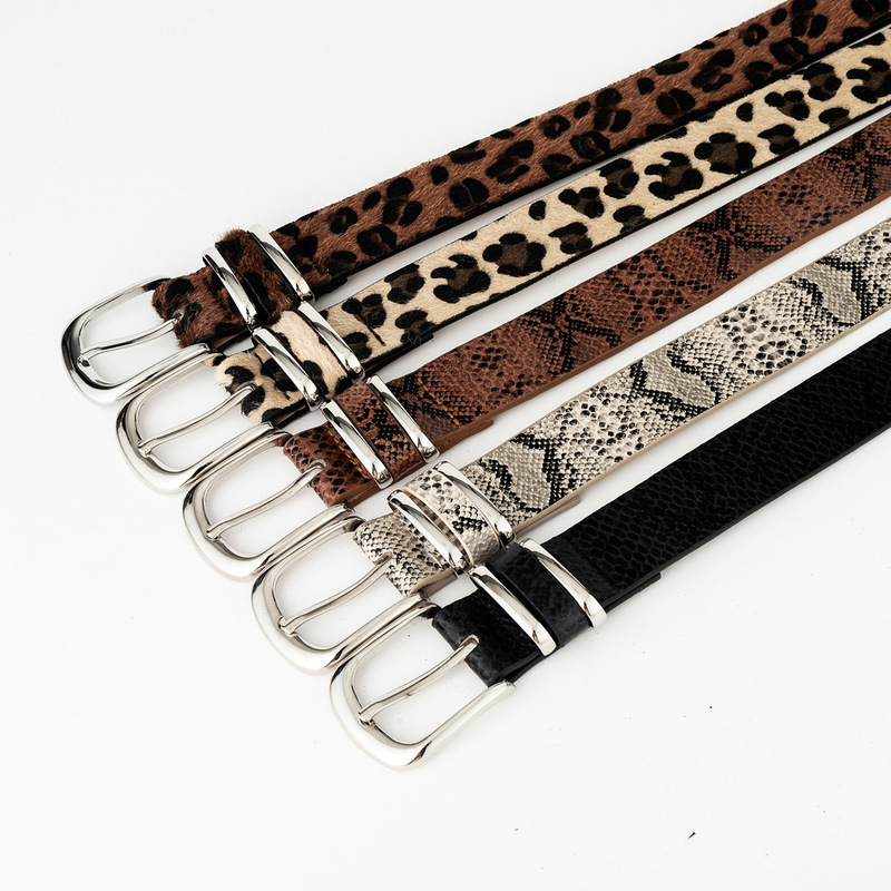 New leopard snake print ladies belt double ring needle buckle European and American Joker jeans niche belt ladies wholesale