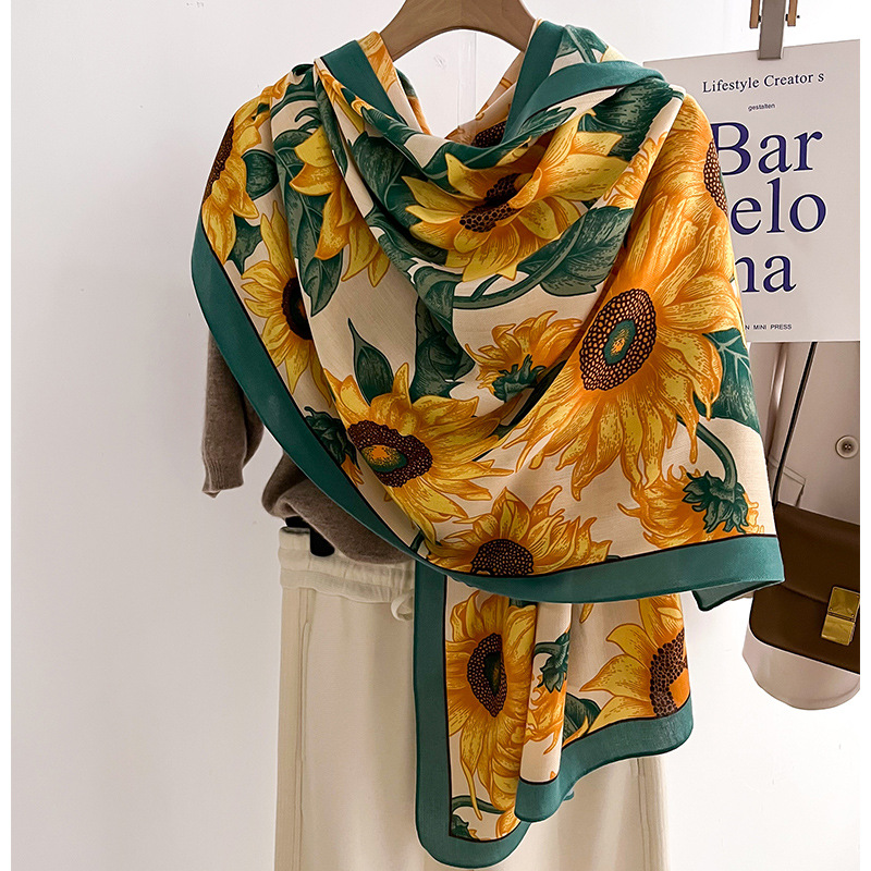 170g Weight Scarf Classification Daily Occasion Imitation Wool Material Flower Pattern Spring, Autumn Season Women's Gender Printing Design Simple Style Style Women's Simple Style Flower Imitation Wool Printing Scarf 无