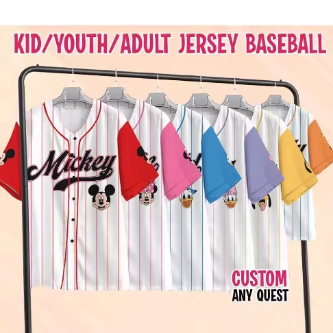 2026 New Cross-Border Disney Mickey and Friends Retro Baseball Shirt Series Mickey Shirt Mickey