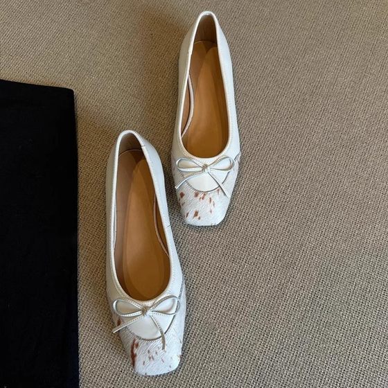 Round Head Inner Height 5cm Single-layer Shoes Italian Middle Ancient Ballet Shoes Italian 2024 Autumn French Bow Single-layer Shoes for Women