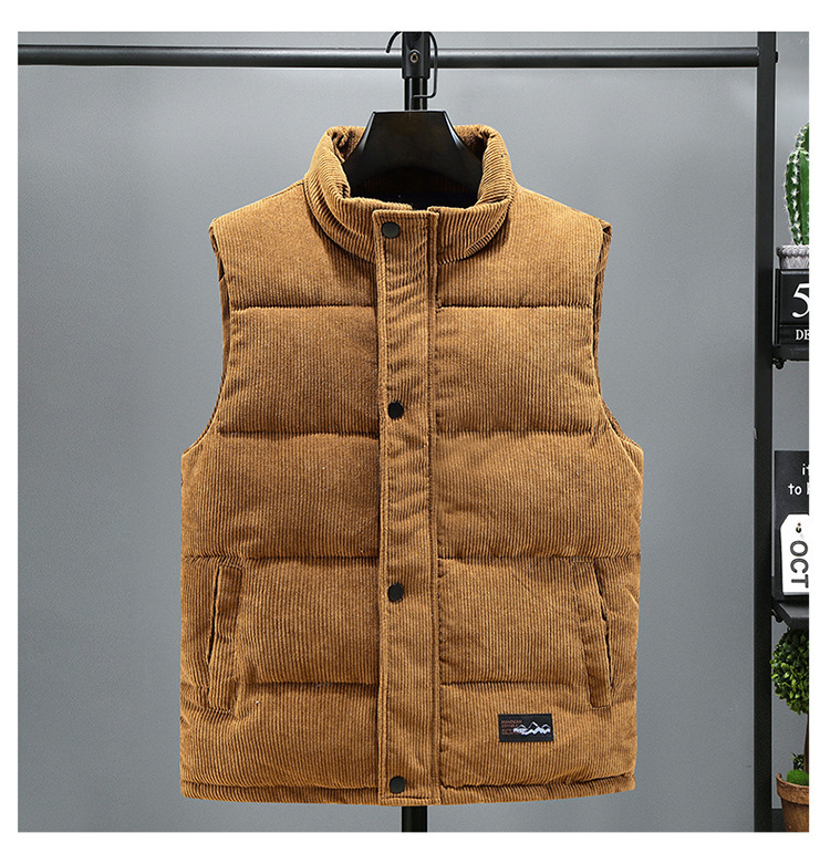 Men's Winter Corduroy Vest Sleeveless Warm Padded Outerwear Black_voghion.com