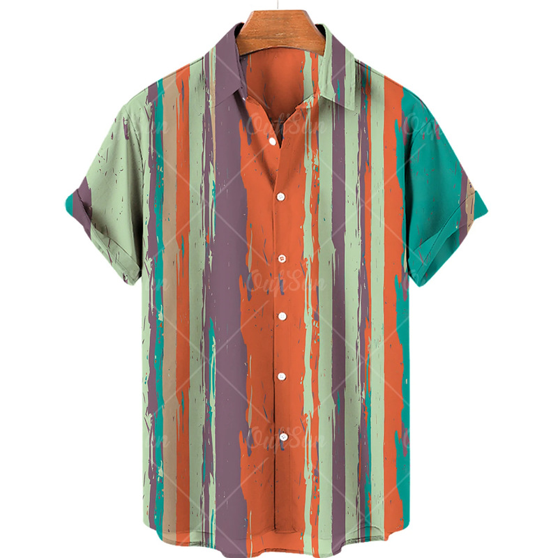 3D digital printing striped men's shirt casual European and American cross-border source direct sales AliExpress Amazon ebay