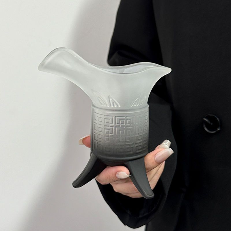 创意仿古爵杯家用复古秦始皇奶茶杯古代三足杯子磨砂渐变黑帝王杯|undefined