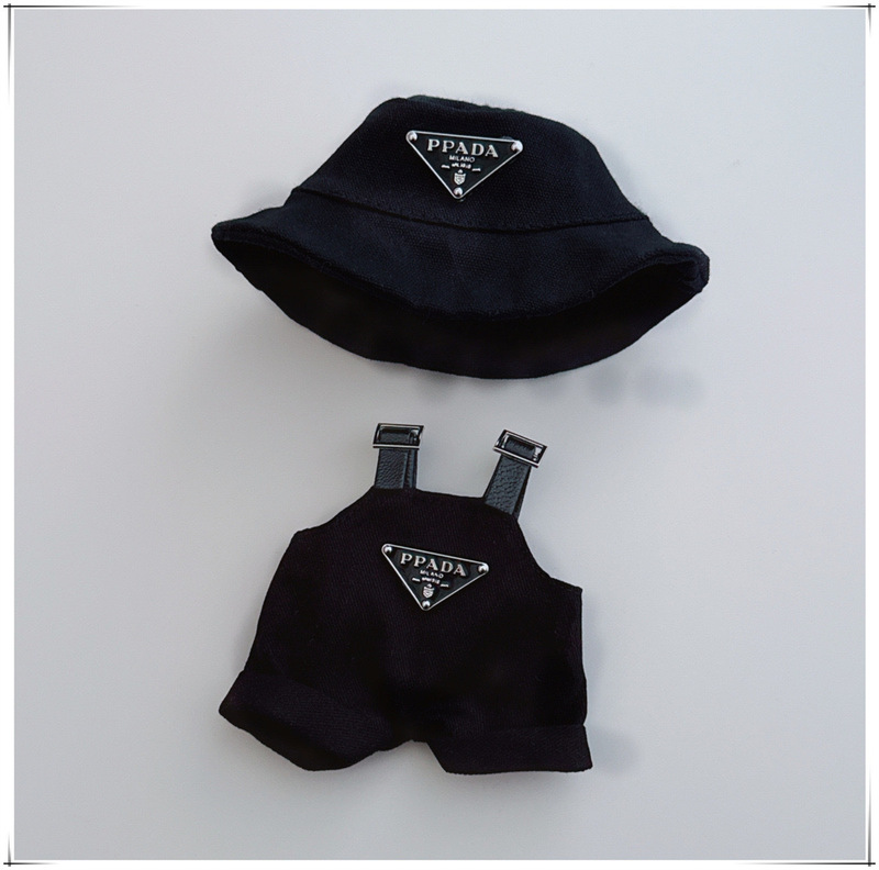 跨境热销一二三代labubu拉布布娃衣服灯芯绒渔夫帽公仔背带裤套装|undefined