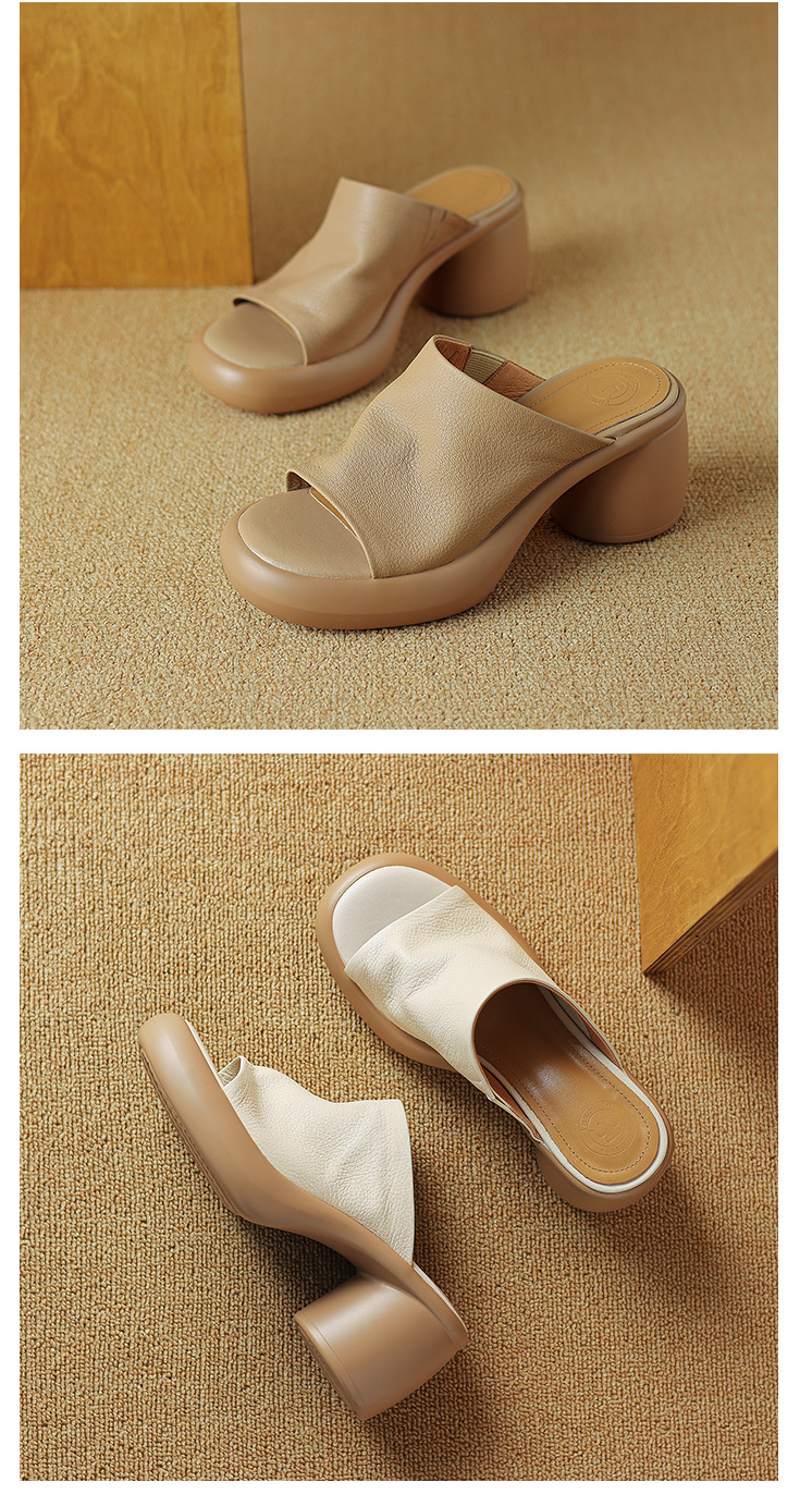 Sandal cao gót nữ hở mũi quai ngang da dê thật, gót 7 cm — đen chi tiết 18