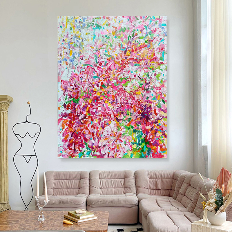美式客厅手绘油画大尺寸抽象厚肌理挂画玄关满天星花卉艺术装饰画