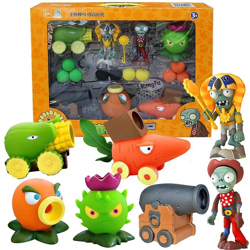 Juguetes de Plantas contra Zombis, juego completo de goma suave, lanzador de guisantes, juego para niños, regalo para niños, figuras