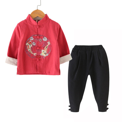 辰麒春秋装儿童唐装汉服男童周岁礼服宝宝唐装中国风童装国学班服