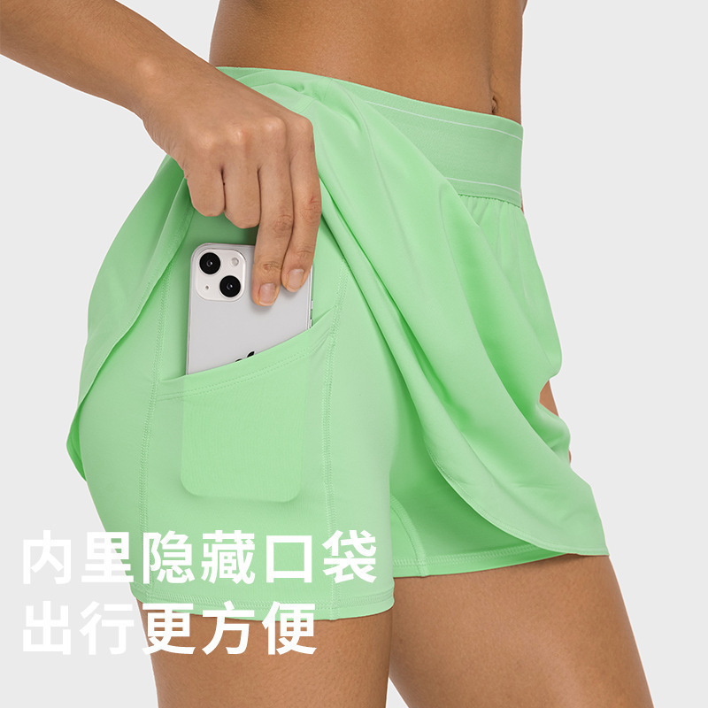 Spring and Summer Water-Cooled Quick-Drying Breathable Sports Pants with Lining Flap Pocket Pantss Running Fitness Fake Two-Piece Tennis Skirt Dk229