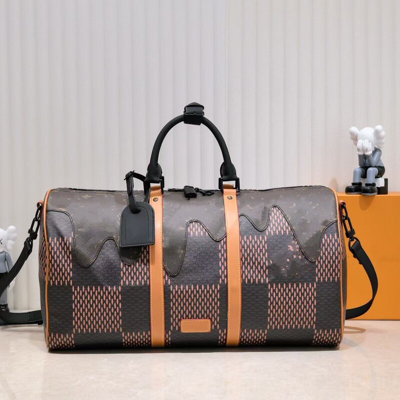 New Lujia Keepall 50 Travel Bag Large Capacity Airport Bag Checkered Handbag Shoulder Crossbody Bag Cross-Border