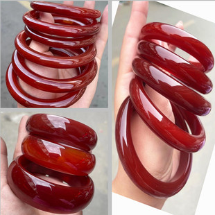High ice species red chalcedony bracelet red agate persimmon red round bar jade bracelet red chalcedony beauty bracelet with wide version tire bracelet