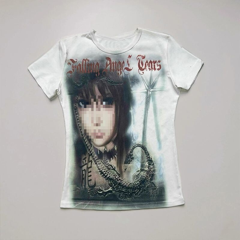 40-Count Cool Silk Cotton Spicy Girl Letter Print Round Neck Top Slim Fit Niche Design Summer Short-Sleeved T-Shirt