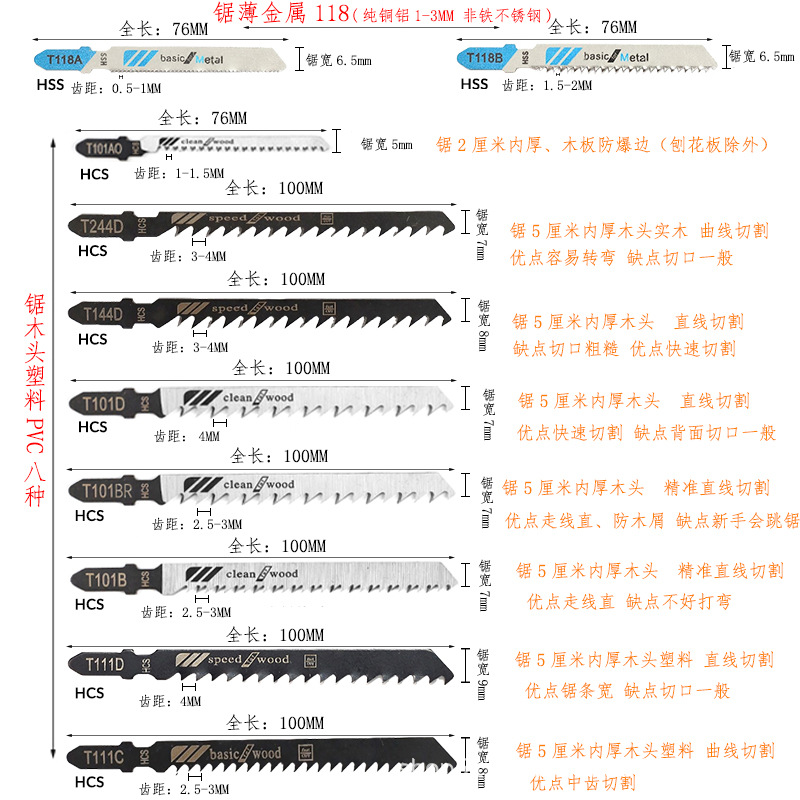 木工金属曲线锯锯条多功能细齿粗齿锯木头金属加长特长套装高速钢