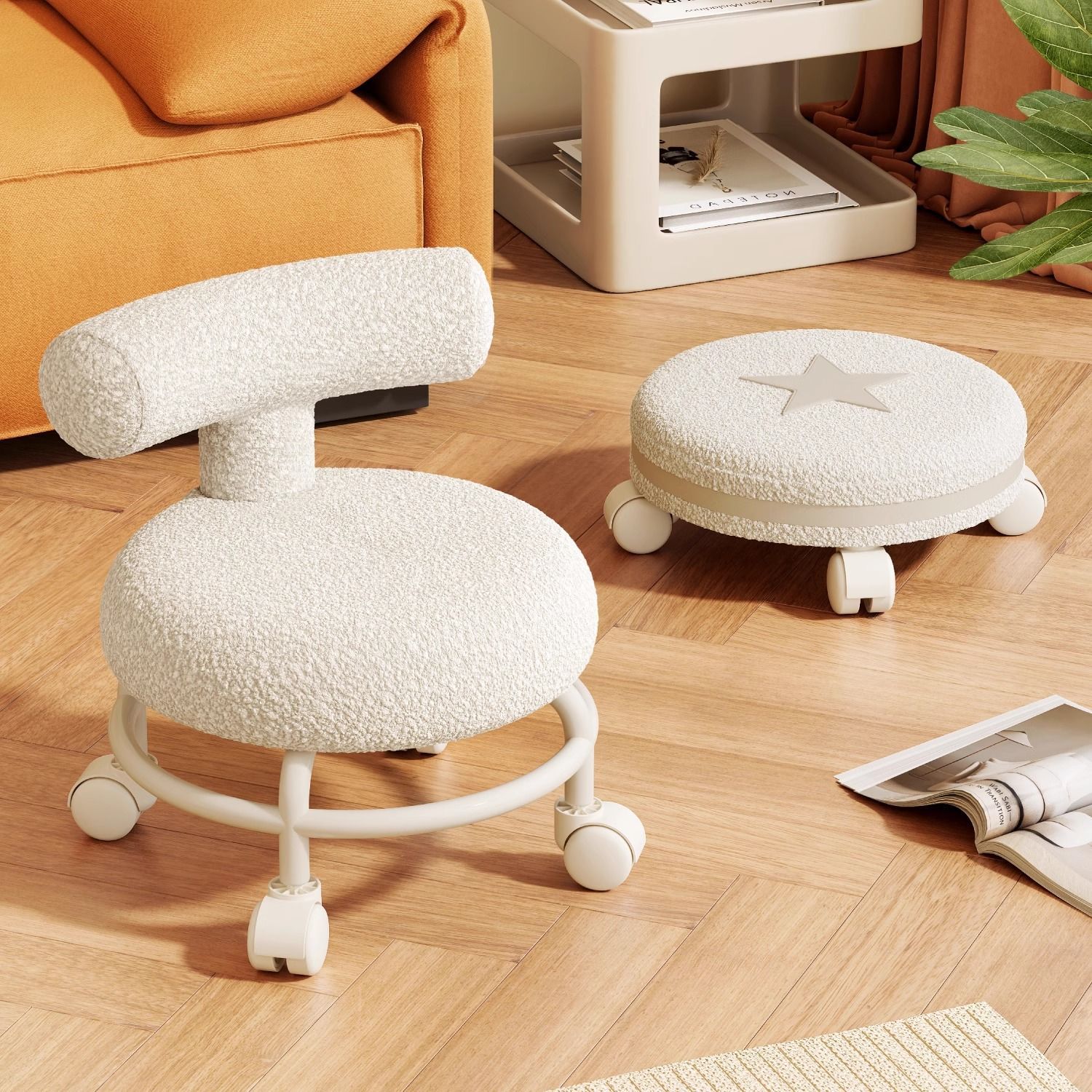 Cordero polea universal rueda pequeña taburete respaldo banquete pequeño para niños banquete redondo móvil simple y moderno silencioso