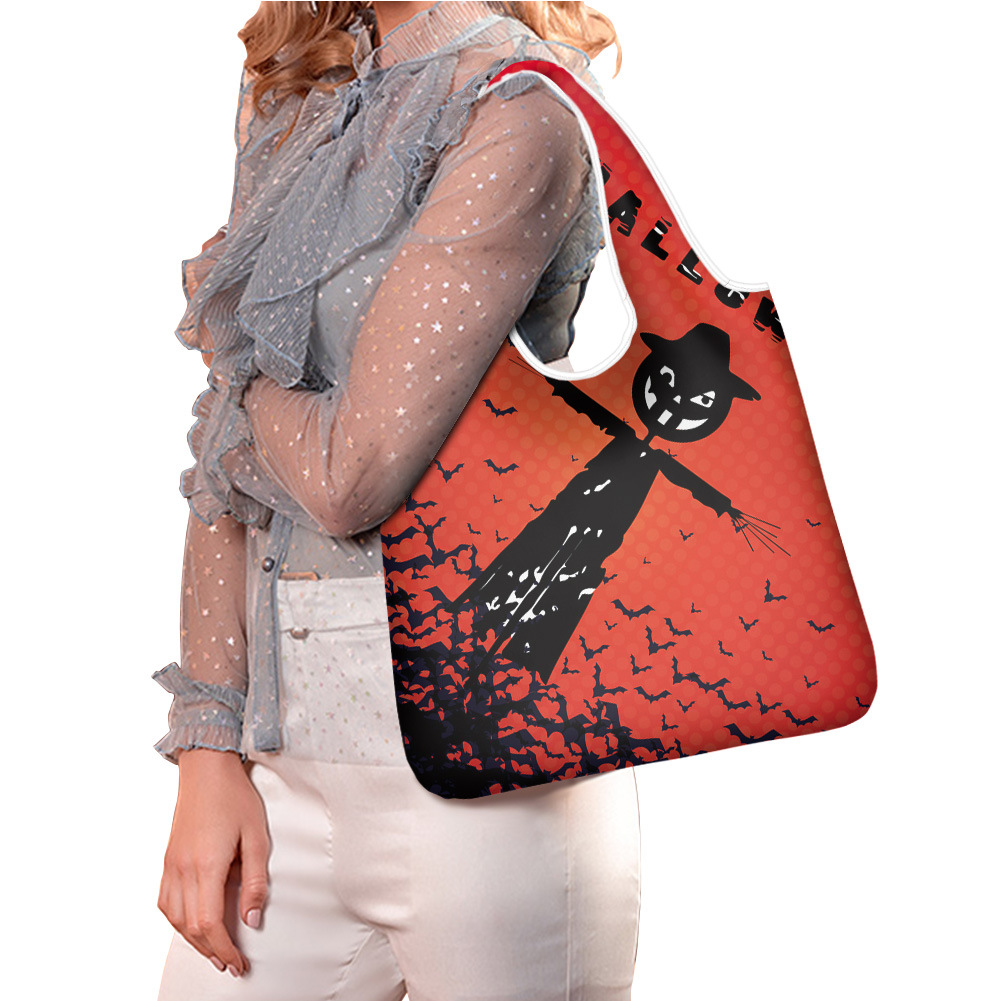 稻草人南瓜蜘蛛网万圣节日派对 Halloween主题购物袋手提袋可代发