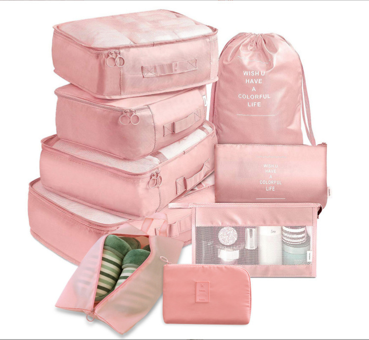 Sarga engrosada nueva bolsa de almacenamiento de viaje de nueve piezas equipaje de viaje ropa sub-paquete bolsa de almacenamiento conjunto de 9 piezas