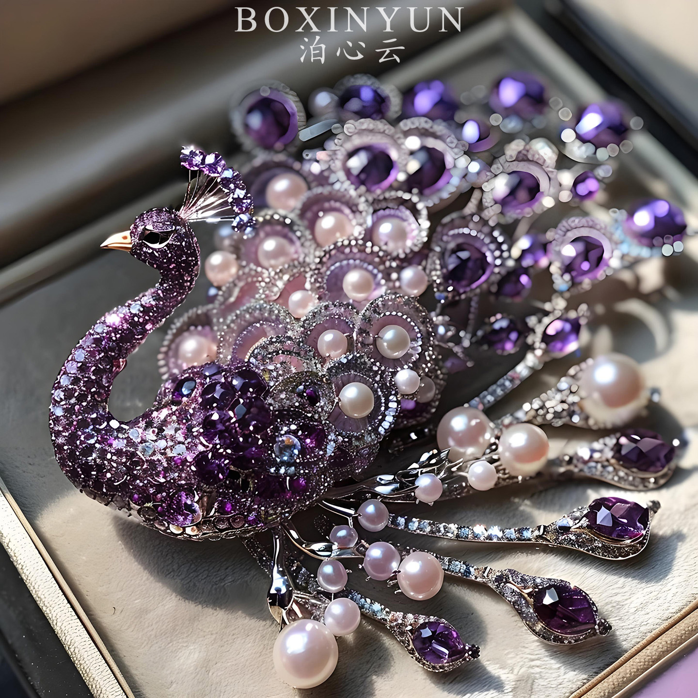 Original Design by Boxin Cloud: Natural Freshwater Pearl Purple Peacock Brooch, Fashionable, Exquisite, Light Luxury Clothing Accessory