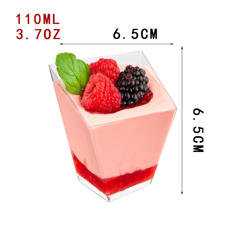 Taza de mousse trapezoidal de plástico transfronterizo con tapa taza de postre transfronterizo taza de helado prueba de bebida taza de postre de oro rosa al por mayor