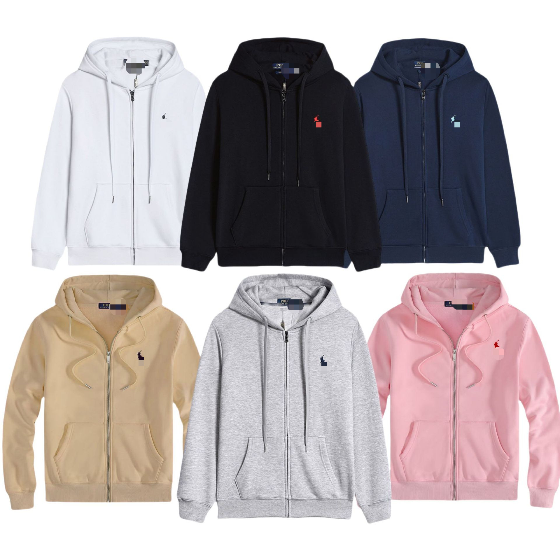 Cross-Border Pony Hooded Rl Cardigan Pure Color Pants Embroidered Loose Large Size Paul Men's Polo Jacket Lf Sweatshirt