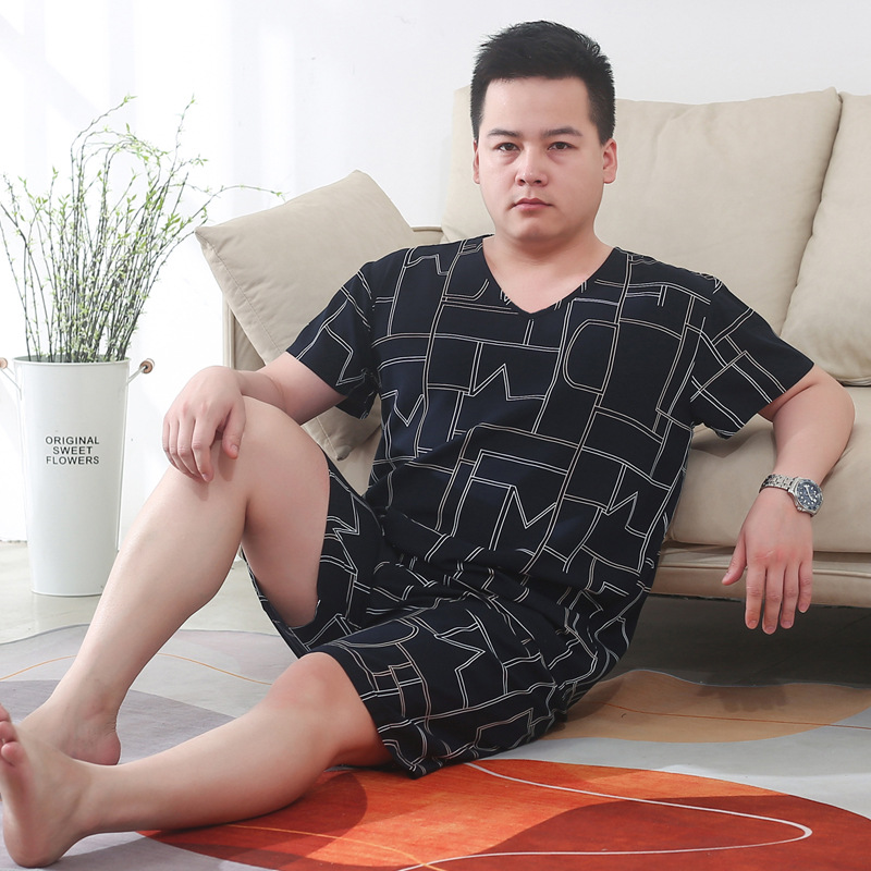 Pajamas for Men and Teenagers, Two-Piece Short-Sleeved Shorts Cotton Silk Suit, Large Size, Can Be Worn Outside, Home Wear, Home Leisure