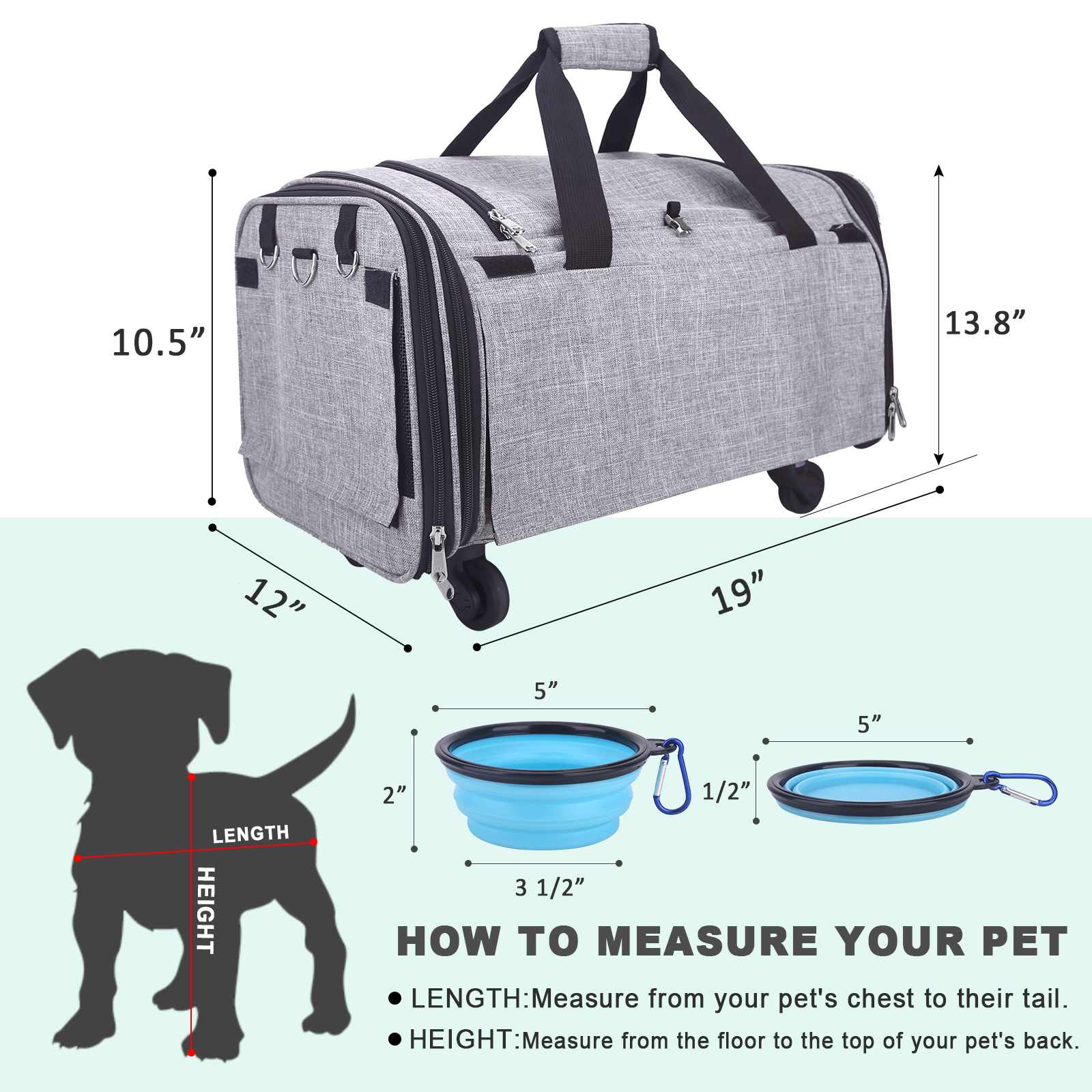 Rueda universal plegable portátil para mascotas bolsa oculta bolsa de perro portátil bolsa de viaje bolsa de gato pequeña jaula para mascotas