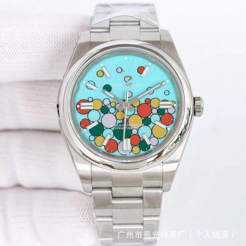 Popular Ew.C Factory Log-Shaped Oyster Style Constant Wave Dot Candy Color Dial Male and Female Couple Mechanical Watch Luminous