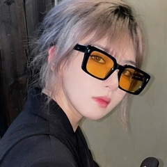 Korean-style square rice-pin sunglasses, brown color, 2021 new trendy Instagram-inspired sunglasses—perfect for big faces and avant-garde style!