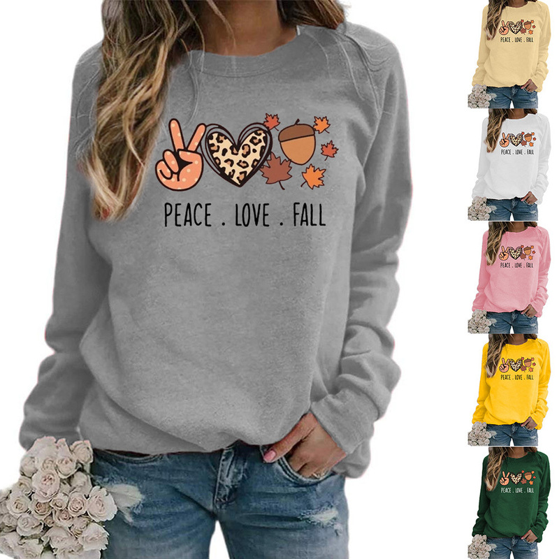 Autumn Scissors Hand Leopard Love Love Love Fall Printed Round Neck Sweatshirt Women's Autumn and Winter Coat