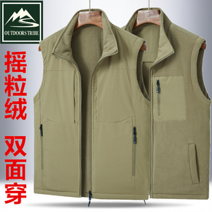 Work clothes men's vest fleece-lined thickened sports workwear outdoor double-sided vest work clothes vest customization