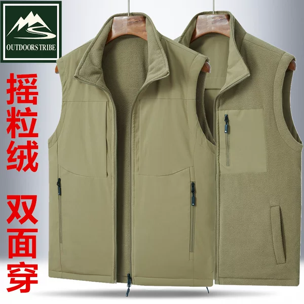 Work clothes men's vest fleece-lined thickened sports workwear outdoor double-sided vest work clothes vest customization