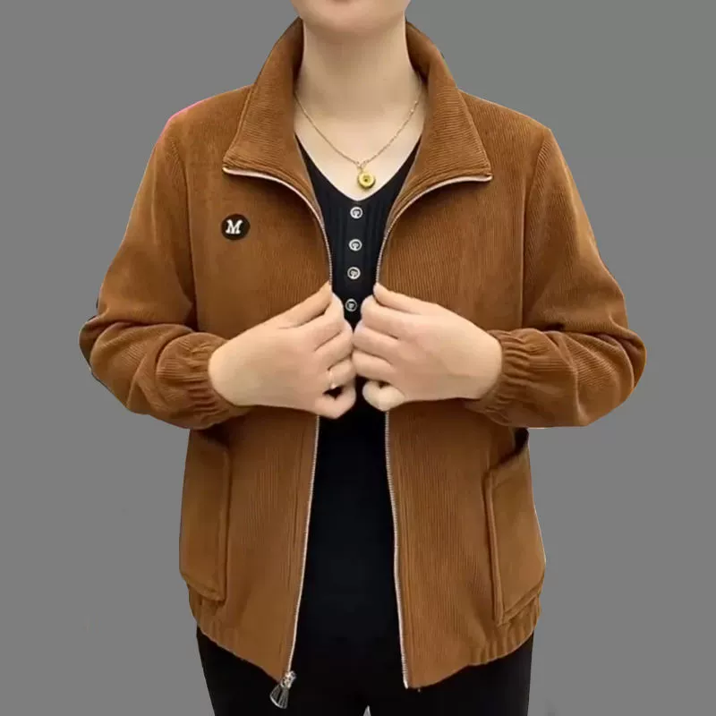Мама куртка женский 2023 осень-зима новый вельвет с длинными рукавами большой размер топ среднего и пожилого возраста свободный повседневный сплошной цвет