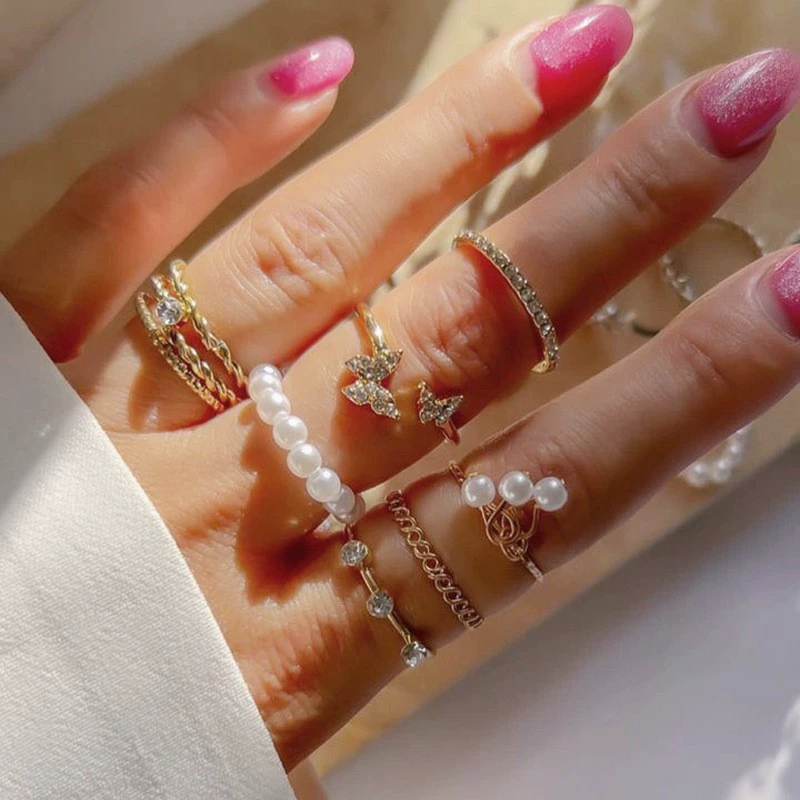 Ring multi-joint set, European style, metal adjustable stackable rings, assorted designs