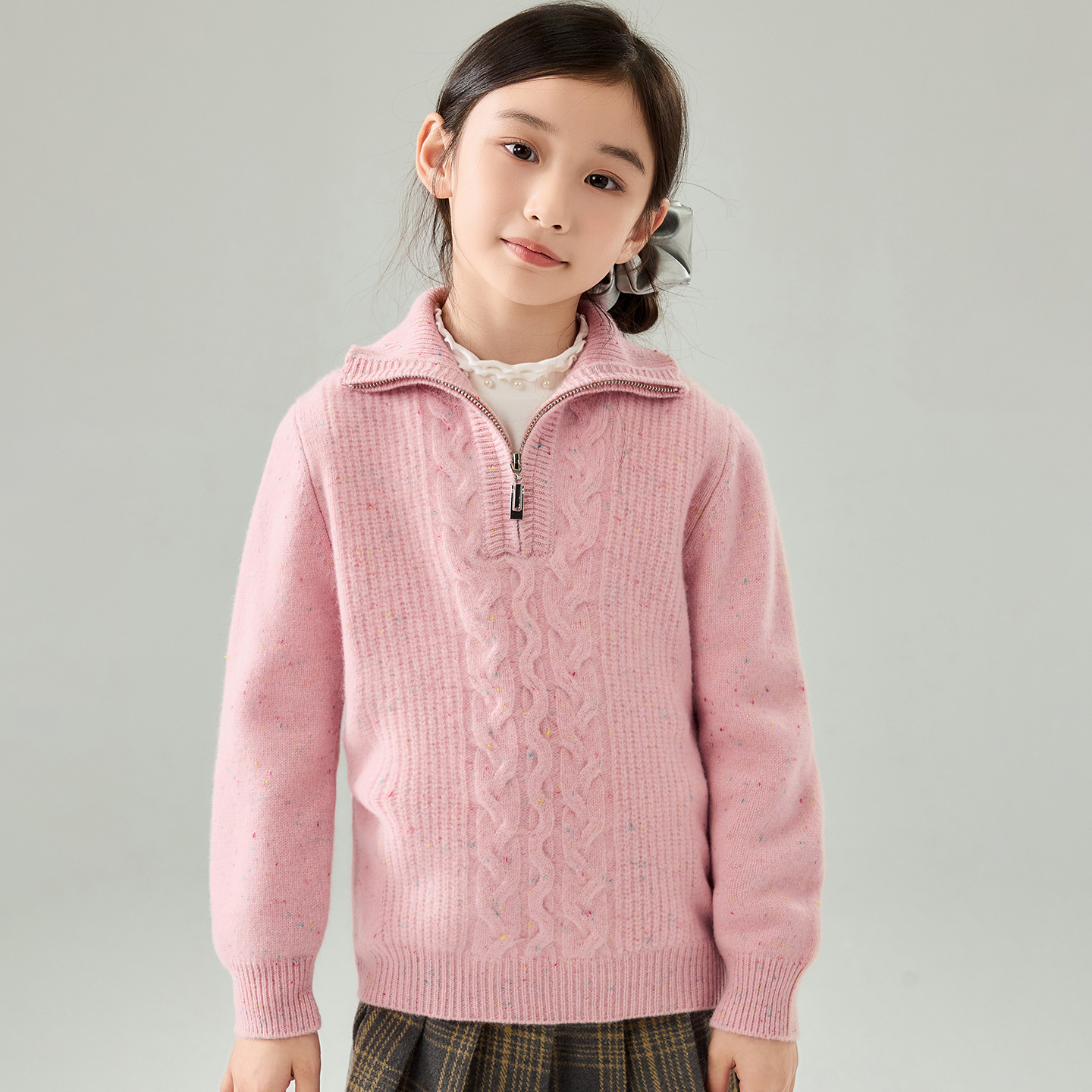 Boys' and girls' wool sweaters, half-zip stand-up collar cable knit sweaters, autumn and winter, colorful yarn thick pullover knit sweaters for middle and large children