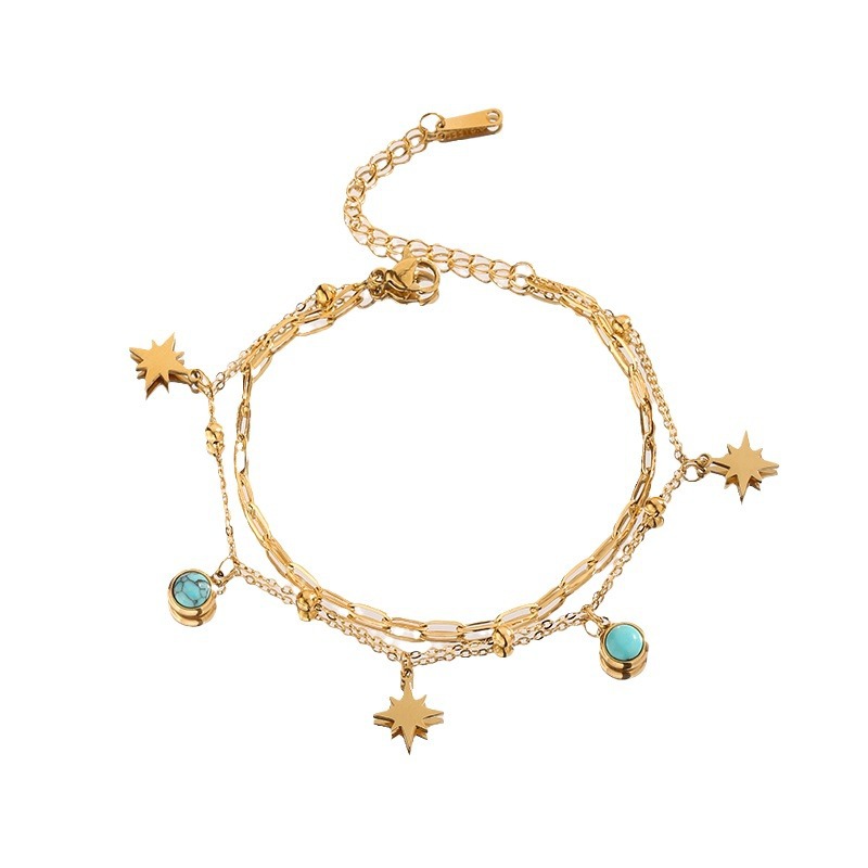 Meiji 2024 transfronteriza europea y americana nuevo titanio acero geométrico azul turquesa Oval Sun Star colgante pulsera de la joyería