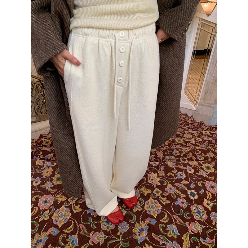 Knitted Wide Leg Pants Women's Winter Popular Style 2024 New White Loose Pants for Small Men Knitted Wide Leg Pants Women's Winter Popular Style 2024 New White Loose Pants for Small Men