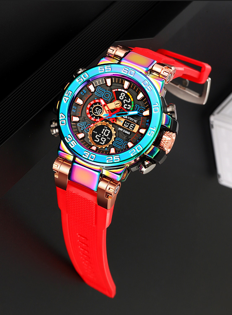 STRYVE Sports Colorful Luminous Chronograph Electronic Waterproof Wrist Watch Metal Case Multifunctional Student Watch 8030_voghion.com