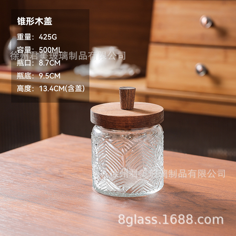 Tanque de almacenamiento de vidrio retro Begonia casera granos naranja frutas secas lata de almacenamiento de té lata de Acacia cubierta de madera mayorista