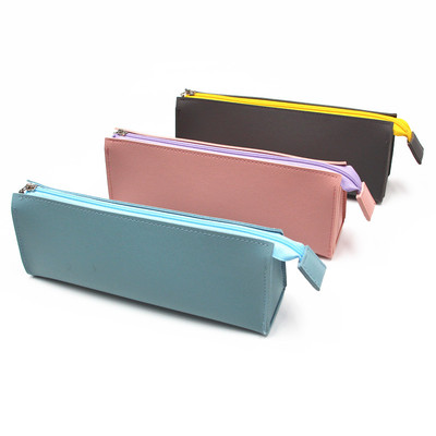 Korean version of the simple ins Pencil bag Portable capacity Cosmetic multi-function zipper Stationery bags pu Waterproof storage bag