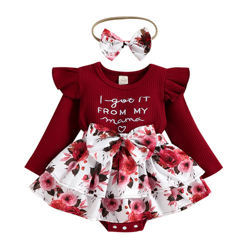 Baoxin children's clothing for baby girls in autumn and winter with embroidered letter print skirt, butt-covering pants, triangle khaki, infant crawling suit