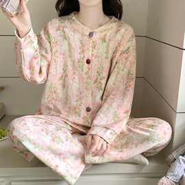 新款空气棉夹层睡衣女秋冬季甜美长袖开衫套装加厚保暖家居服批发