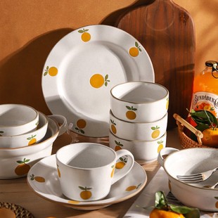Ceramic Tableware Bowls and Plates, Trendy Household Dinner Bowls, Soup Bowls, Dish Plates, Creative Double-Ear Bowls, Noodle Bowls, Light Luxury Tableware